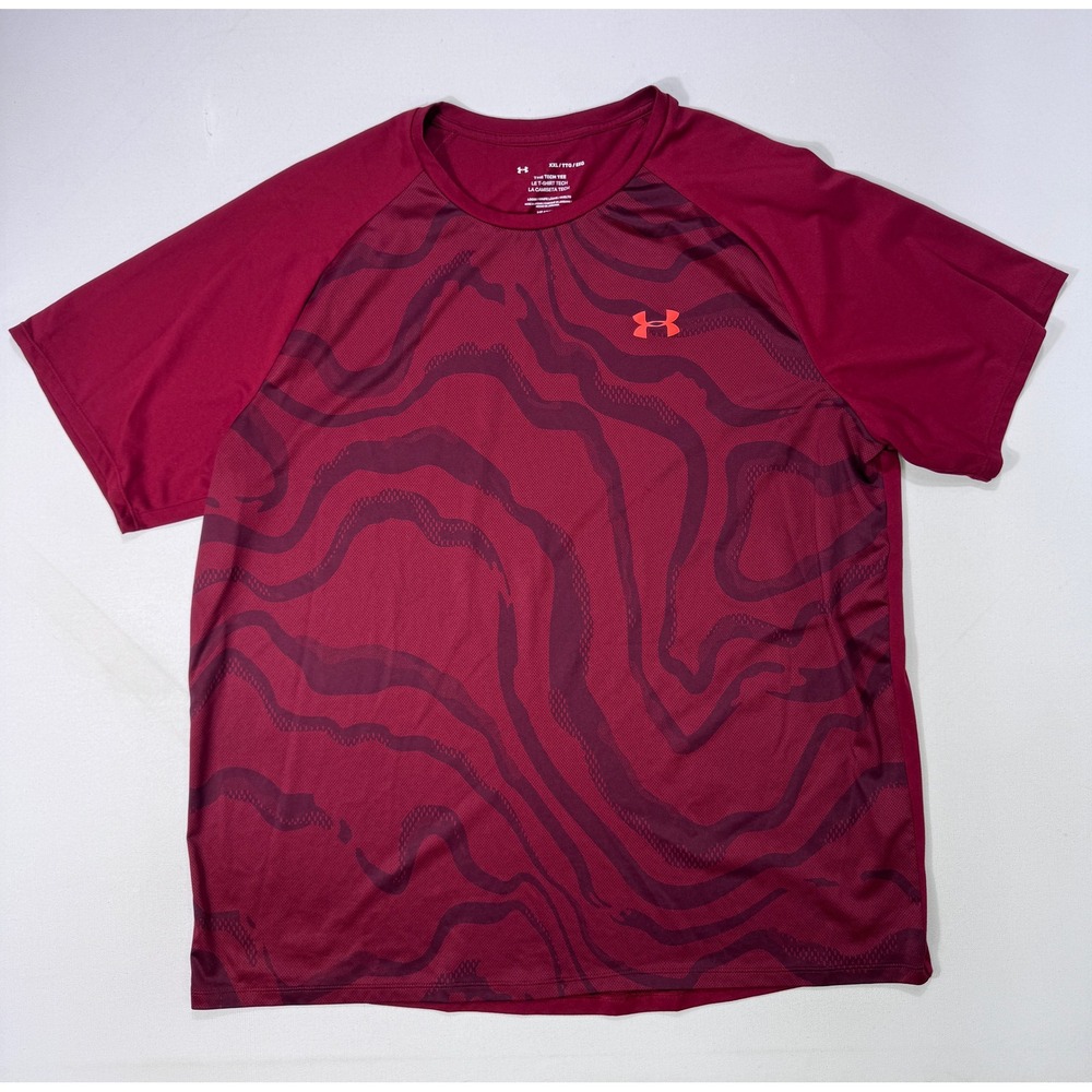 Under Armour Mens HeatGear Tech Tee XXL Red Abstract Print Short Sleeve Shirt